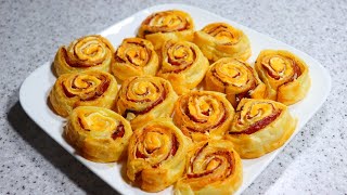 Feuilletés chorizo fromage ultra rapide et facile  Super quick and easy puff pastry chorizo cheese [upl. by Gladdie]