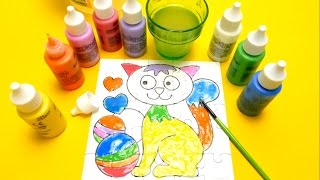 Finger Painting Game  Cat Puzzle Coloring Playset [upl. by Anneirb167]