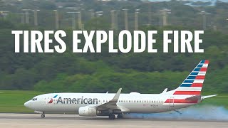 AA 590 Tire Explodes On Takeoff Catches Fire Tampa International Airport [upl. by Lawrenson]