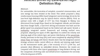 Deep Reinforcement Learning Based Integrated Control of Hybrid Electric Vehicles Driven by Lane Leve [upl. by Ameerak]