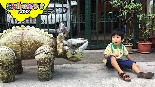 We found a GIANT TRICERATOPS  Playtime with Dinosaur toys for kids chase feeding [upl. by Josias]