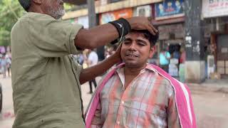 COSMIC STREET INDIAN BARBER HEAD MASSAGE  OLD MAN RELAXING MASSAGE  ASMR [upl. by Ardnuas]