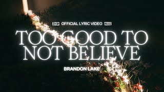 Too Good To Not Believe Lyric Video  Brandon Lake [upl. by Cnahc234]