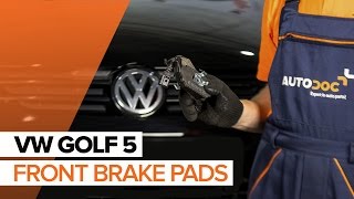 How to change front brake pads on VW GOLF 5 TUTORIAL  AUTODOC [upl. by Resee421]