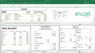 How to automate Accounting Ledger Trial Balance Income Statement Balance Sheet in Excel  English [upl. by Edwyna]