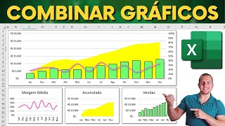 Como Combinar e Juntar Gráficos no Excel  Como fazer Grafico de Combinação Coluna Linha Área [upl. by Elisabet486]