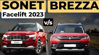 Kia Sonet Facelift 2024 vs Brezza🔥Detailed ComparisonSonet Facelift 2024 vs Brezza hsdcars [upl. by Slocum]