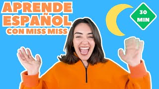 First words Speech Basics and Songs All in Spanish with Miss Miss  Spanish Toddler Learning Video [upl. by Inge]