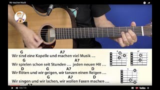 Wir machen Musik Kinderlied mit 3 Akkorden  Text zum Mitspielen für Gitarre [upl. by Sikata]