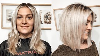 HOW TO CUT YOUR OWN HAIR INTO A BLUNT ANGLED BOB [upl. by Fridell]