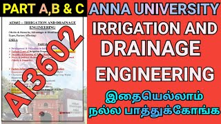 Irrigation and Drainage Engineering Important Questions Anna University  AI3602  IDE  Agri  AU [upl. by Ahseuqram]