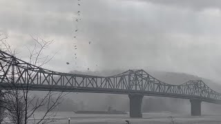 Southern Indiana tornado crosses Ohio River tosses debris high in the air [upl. by Cormac]