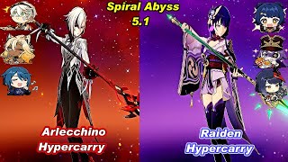 51 C0 Arlecchino Hypercarry amp C0 Raiden Hypercarry Spiral Abyss Floor 12 Full Star [upl. by Mobley]