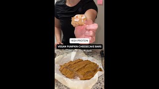 High Protein Vegan Pumpkin Cheesecake Bars IG samileighfit macros mealprep recipes dessert [upl. by Monro897]