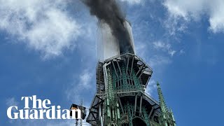 Rouen’s cathedral spire on fire during renovation work [upl. by Adalbert]