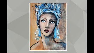 Abstract acrylic portrait painting  Step by Step  For Beginners  MariArtHome [upl. by Virgy]