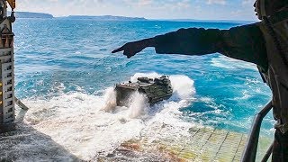 Marines Launch Assault Amphibious Vehicles From USS Ashland [upl. by Bunker768]