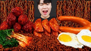 ASMR MUKBANG 직접 만든 양념 치킨먹방 짜파게티 소세지 김치 레시피 amp 먹방 BLACK BEAN NOODLES AND FRIED CHICKEN EATING SOUND [upl. by Eeryk]