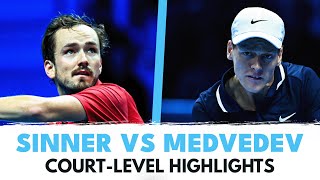 Jannik Sinner vs Daniil Medvedev CourtLevel Highlights  Nitto ATP Finals 2024 [upl. by Schnur804]