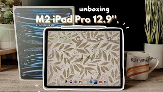 M2 iPad Pro 129quot  Apple Pencil 2 🍎 aesthetic  ASMR UNBOXING 🌼 [upl. by Sisile]