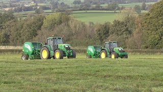 Two John Deere Tractors amp Mchale 550 Balers Last of this years grass crop 17 10 2023 [upl. by Torres]