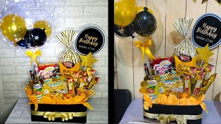 DIY Gift Basket Snacks BouquetTutorial Gift Basket Ideas Gift HampersBalloon Bucket Snack Box [upl. by Katrinka]