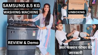 SAMSUNG 85 KG Washing Machine Unboxing amp Review amp Demo  Samsung Washing Machine How to use  Hindi [upl. by Salchunas]