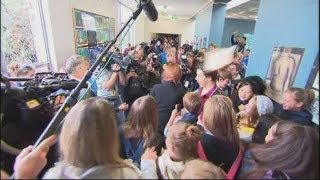 SANDWICH HIT Australian Prime Minister Julia Gillard is hit by a sandwich during school visit [upl. by Lezti409]