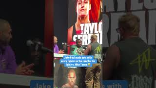 Jake Paul Bets Every Fighter At Mike Tyson Press Conference [upl. by Airdnahs681]