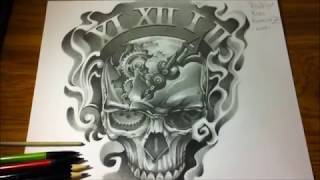 Skull Drawing 2 Black and Gray Tattoo Style Art [upl. by Lisab324]