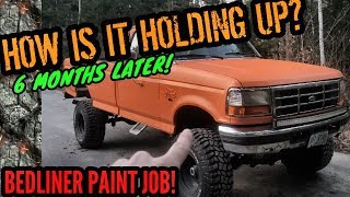 BED LINER PAINT JOB 6 MONTH UPDATE 9quot LIFTED OBS FORD [upl. by Gnus537]