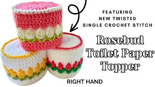 🌷 Rosebud Toilet Paper Topper  NEW TWISTED Single Crochet Stitch FREE Crochet Pattern REMAKE Knit [upl. by Bergstrom]