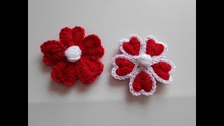 como hacer flor a crochet de CORAZONES para san valentin  how to make crochet flower MARY ROLON [upl. by Onnem]