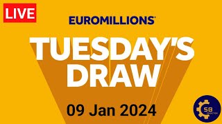 Euromillions Draw Results Tuesday 09 January 2024  Euromillions Draw Live tonight Today [upl. by Adihahs578]