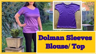 DIY SHORT DOLMAN SLEEVESEasiest Top Blouse TUTORIAL 😃 [upl. by Atteuqaj]