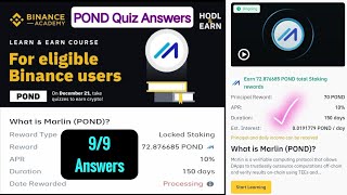 Binance Learn and Earn POND Quiz Answers Today  All Right Answers Today  What is Marlin [upl. by Ahsel]