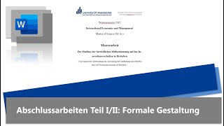 Word Tutorial Teil III Bachelorarbeit Masterarbeit formal gestalten [upl. by Neliac590]