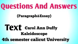 Questions And Answers of Text by carol Ann Duffy Kaleidoscope 4th semester calicut University [upl. by Cinomod]