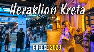 Heraklion Crete Kreta night walking tour in 4k Greece 2023 [upl. by Aisemaj]