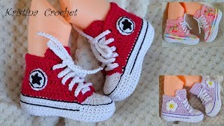 How to Crochet Converse ALL STAR Baby Booties TUTORIAL  English [upl. by Ellan]