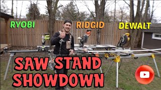 Mitre saw stand review amp comparison RYOBI  RIDGID  DEWALT [upl. by Solotsopa]