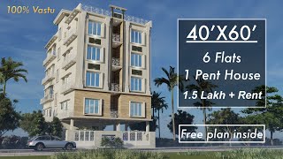 40X60 Apartment Design with 6 Flats and a Pent House  12X18 Meters Design [upl. by Chilt]