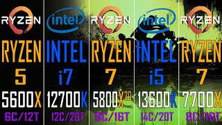 RYZEN 5 5600X vs INTEL i7 12700K vs RYZEN 7 5800X3D vs INTEL i5 13600K vs RYZEN 7 7700X [upl. by Winn606]