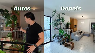 DECORAÇÃO SIMPLES COM PLANTAS  Arrumando minha bagunça da mudança vlog plantas organização [upl. by Doralyn]