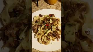 Pappardelle pasta topped with Philly cheese steak leftover magic food Philly cheese steak [upl. by Loomis377]