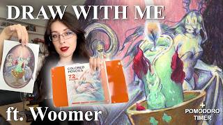 DRAW WITH ME ft WOOMER COLOURED PENCILS TEST  REVIEW realtime  Pomodoro timer🍅 chill music [upl. by Rikki]