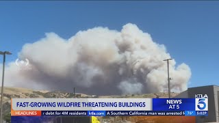 Fire near 5 Freeway in Gorman threatens buildings forces evacuations [upl. by Junno]