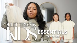 ADULT TRIES ON KIDS Fear of God Essentials  SIZING GUIDE [upl. by Dlarej603]