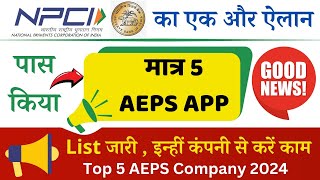 NPCI amp RBI New Updated List AEPS Company 2024  Top 5 Best AEPS Service provider Company in india [upl. by Wildermuth]