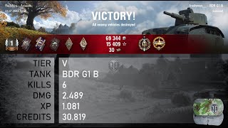 1282 BDR G1 B  6 kills  2489 dmg  1081 xp  30819 credits  World of Tanks [upl. by Aihsekin714]